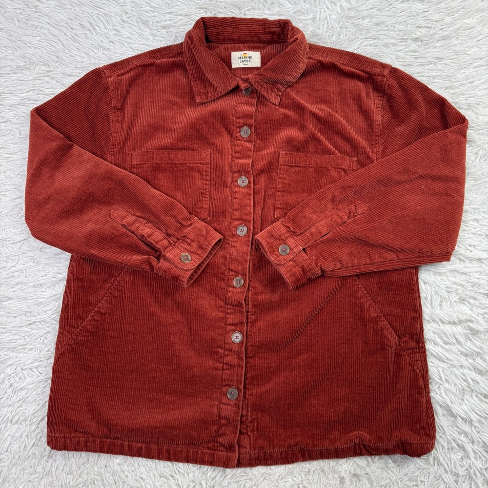 Marine Layer Shirt Womens L Brown Corduroy Jemma‎ Shirt Jacket Pockets Button Up
